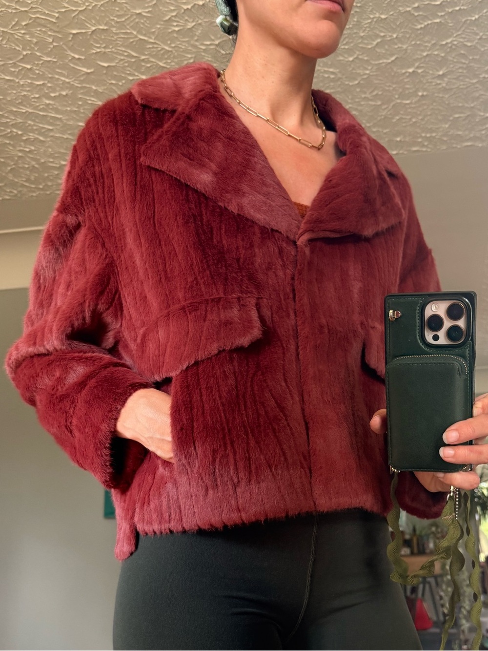Women's Faux Fur Jacket in Burgundy